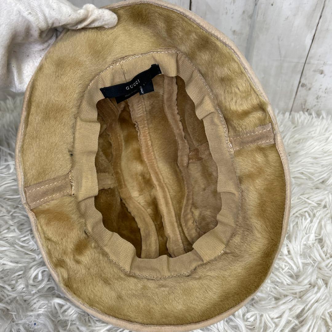 GUCCI ムートン　レザー　ハット　シェリーライン　ブラウン　L 帽子
