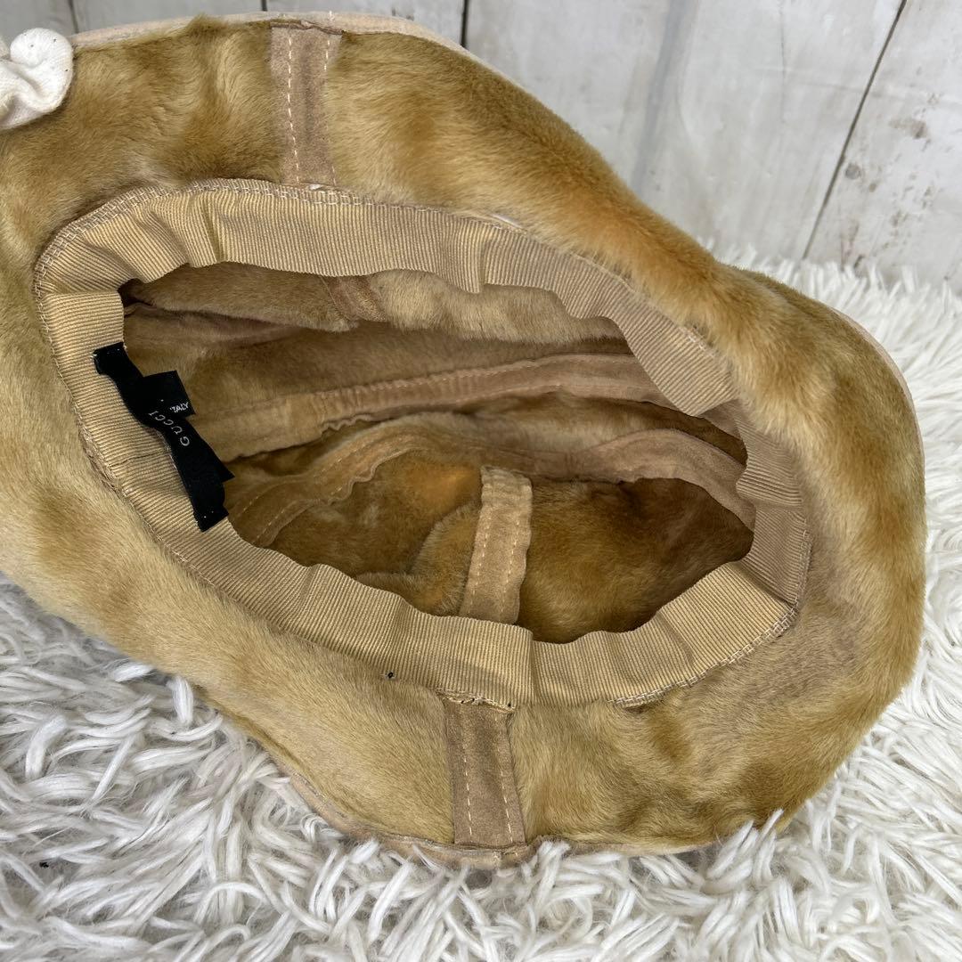 GUCCI ムートン　レザー　ハット　シェリーライン　ブラウン　L 帽子