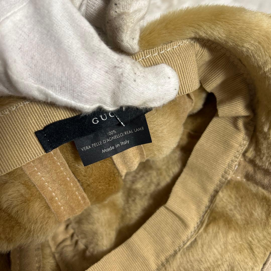 GUCCI ムートン　レザー　ハット　シェリーライン　ブラウン　L 帽子