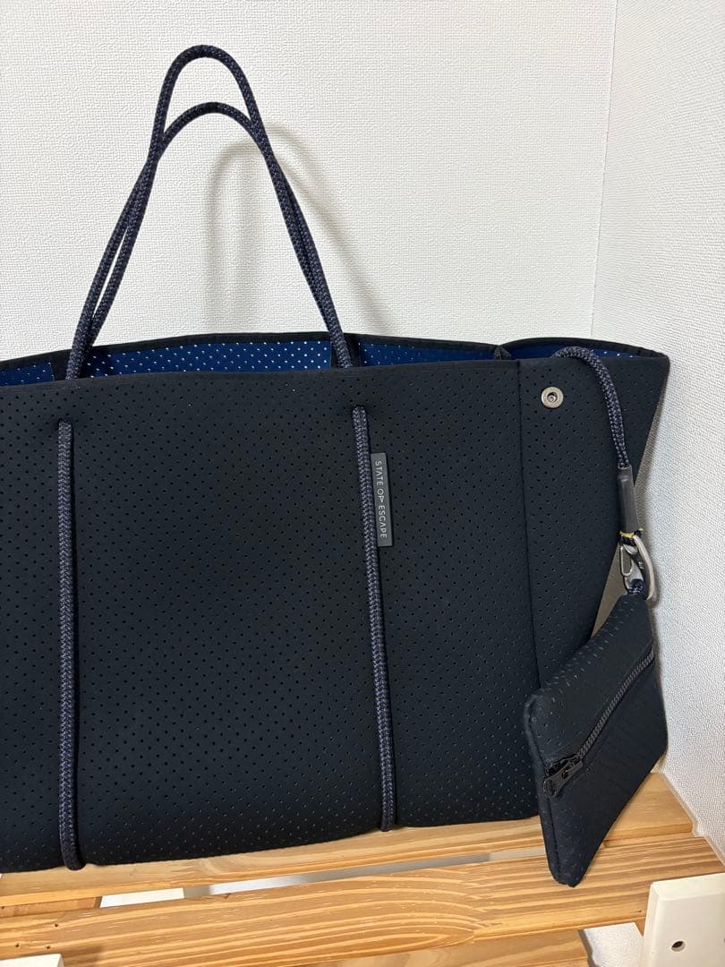 別注STATE OF ESCAPE ロンハーマン　トートバッグ大型　黒×ネイビー