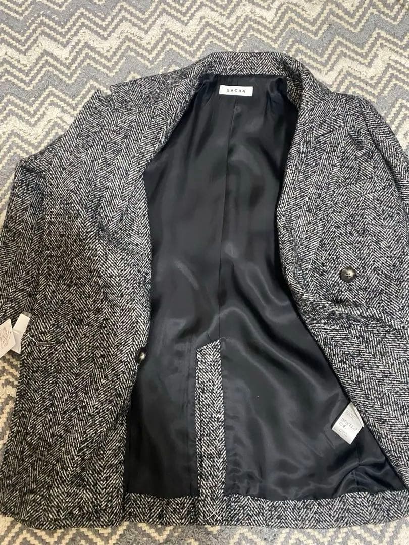 【新品】SACRAサクラWOOLSILKHERRIGBONE SHORTCOAT