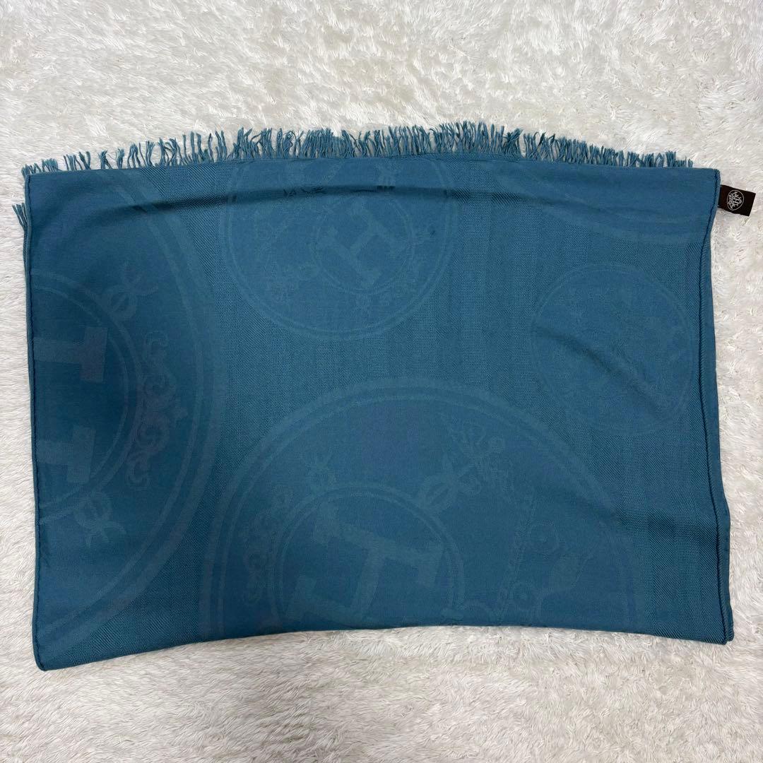 【最高級/極美品】HERMES エルメス カシミヤシルク 大判ストール　ブルー