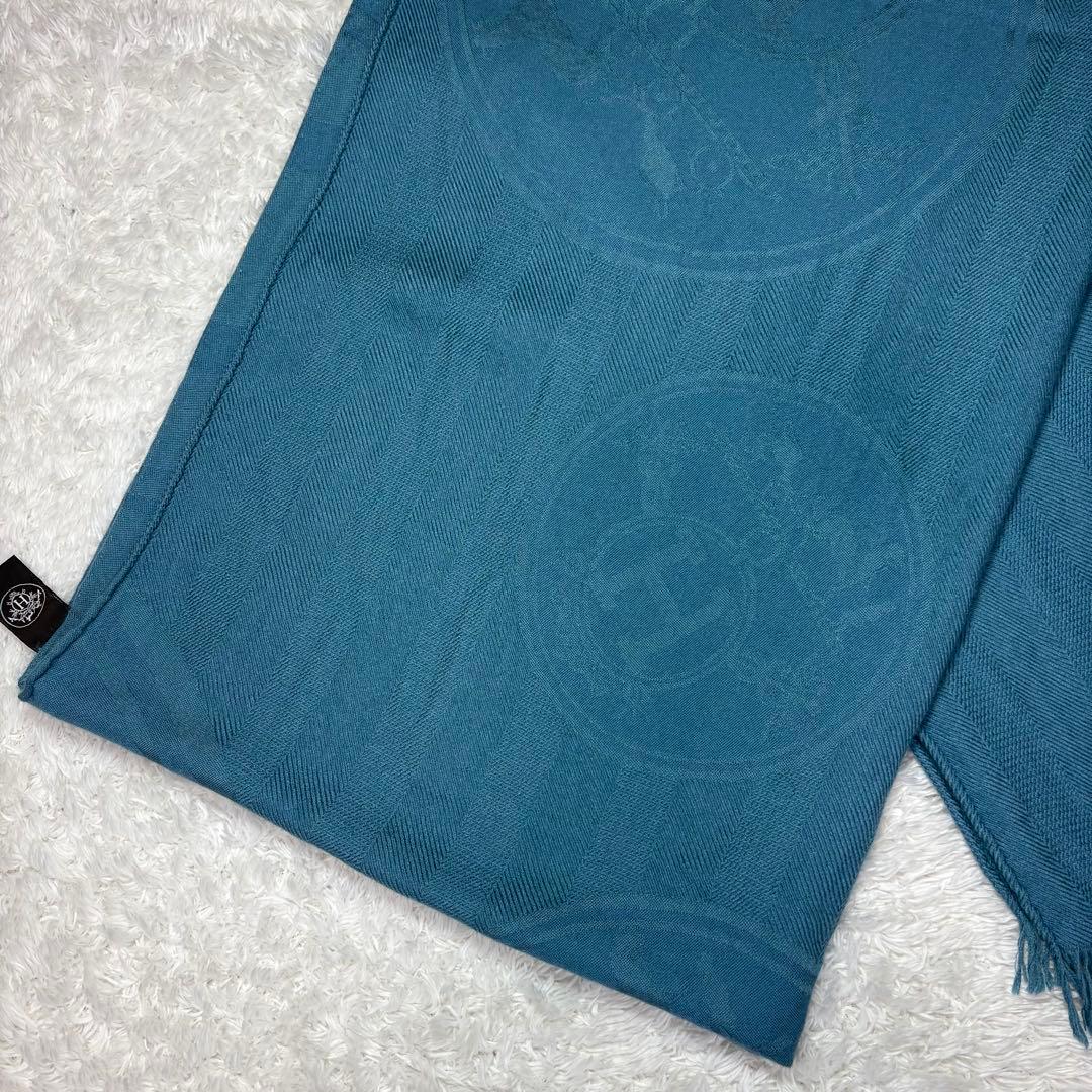 【最高級/極美品】HERMES エルメス カシミヤシルク 大判ストール　ブルー