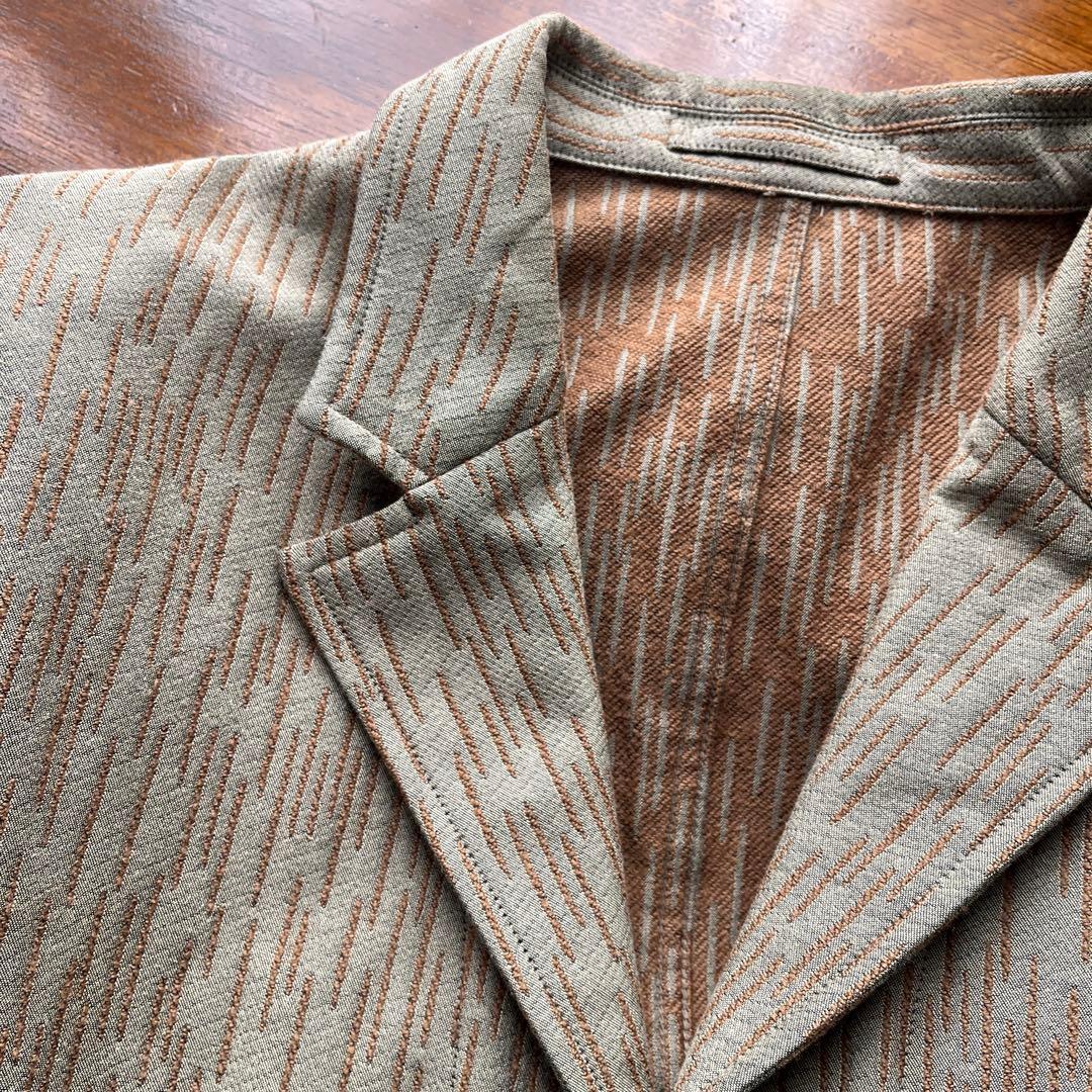 IM MEN オリーブグリーン ストライプ テーラードジャケット