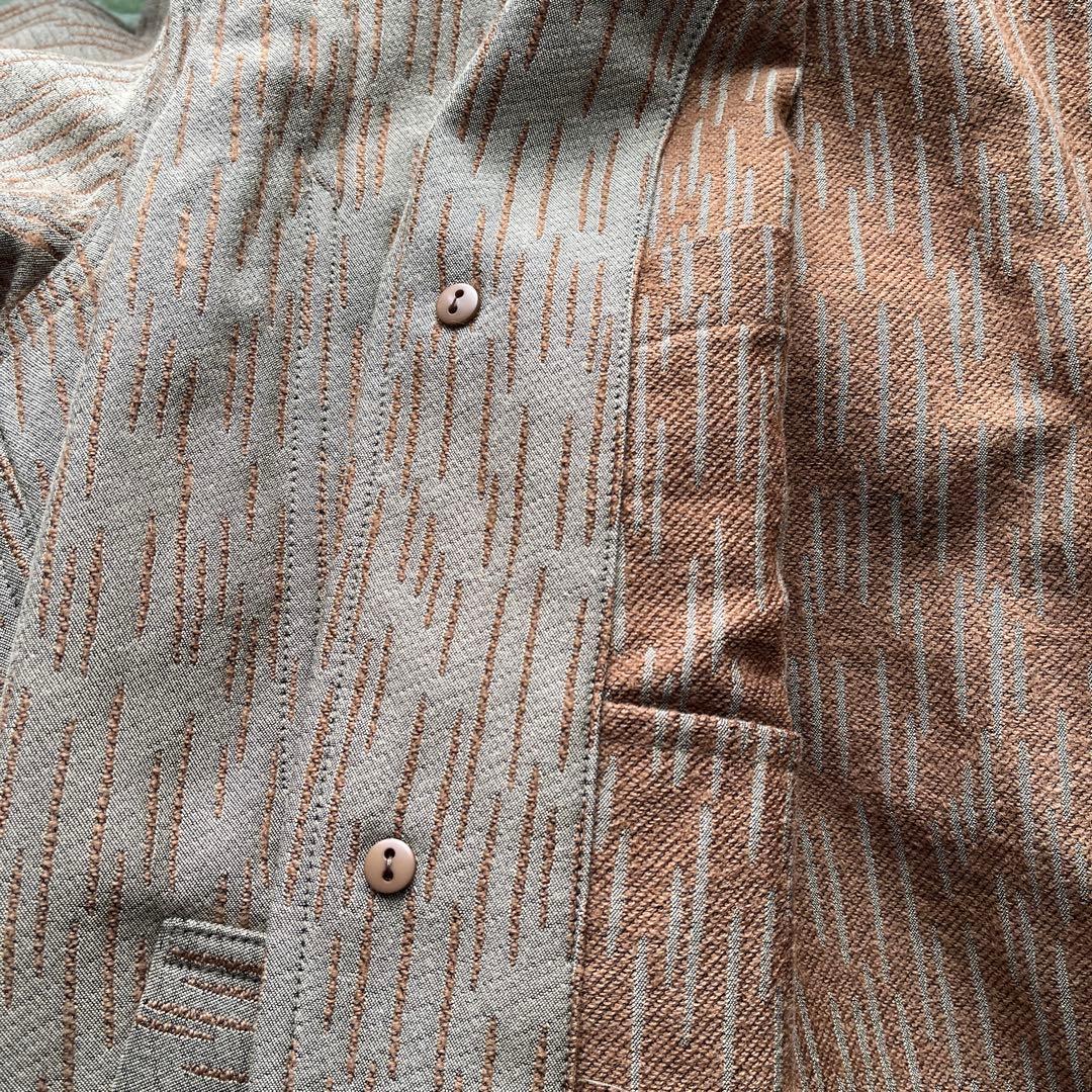 IM MEN オリーブグリーン ストライプ テーラードジャケット