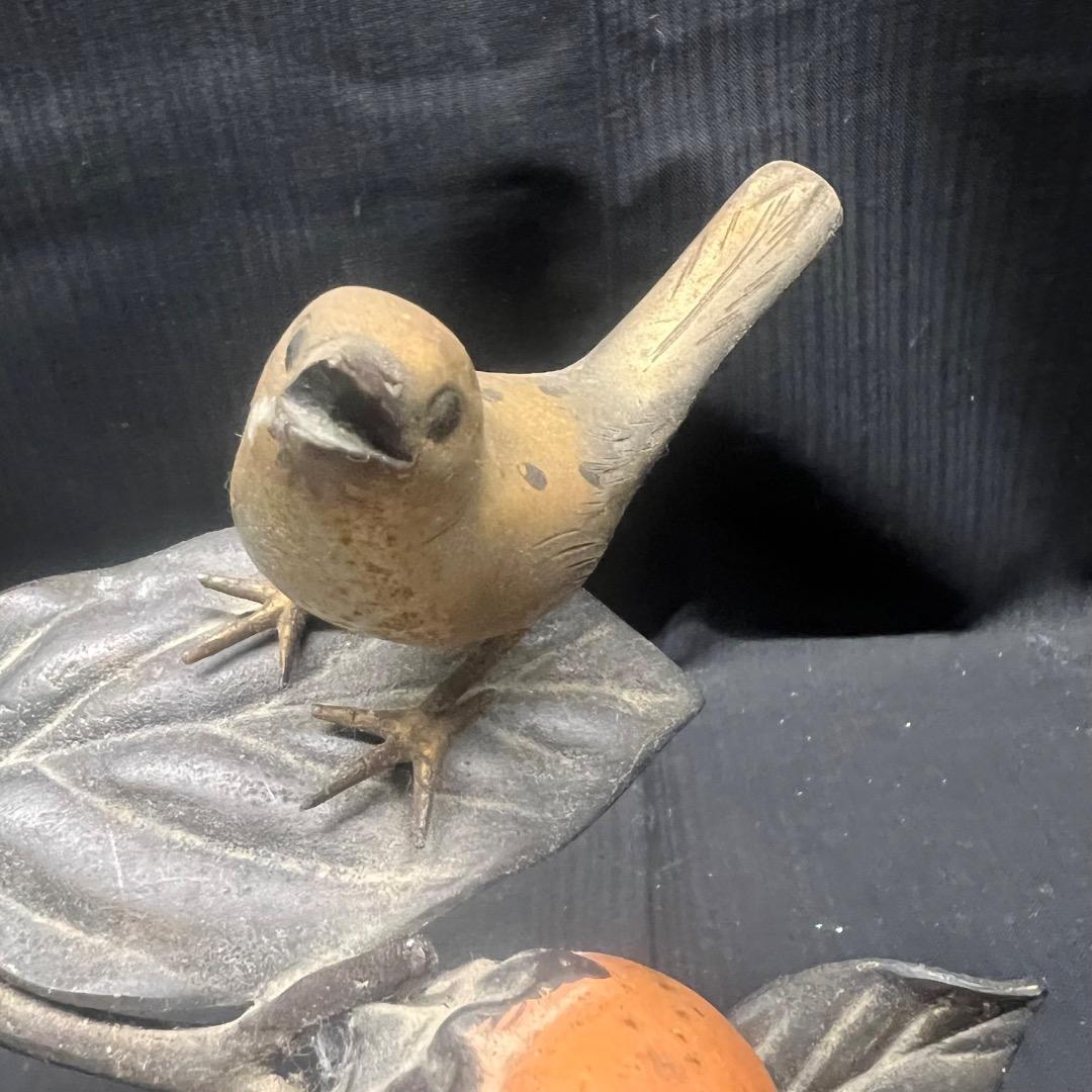 〇※前Gb1016 柿 鳥 置物 金属製