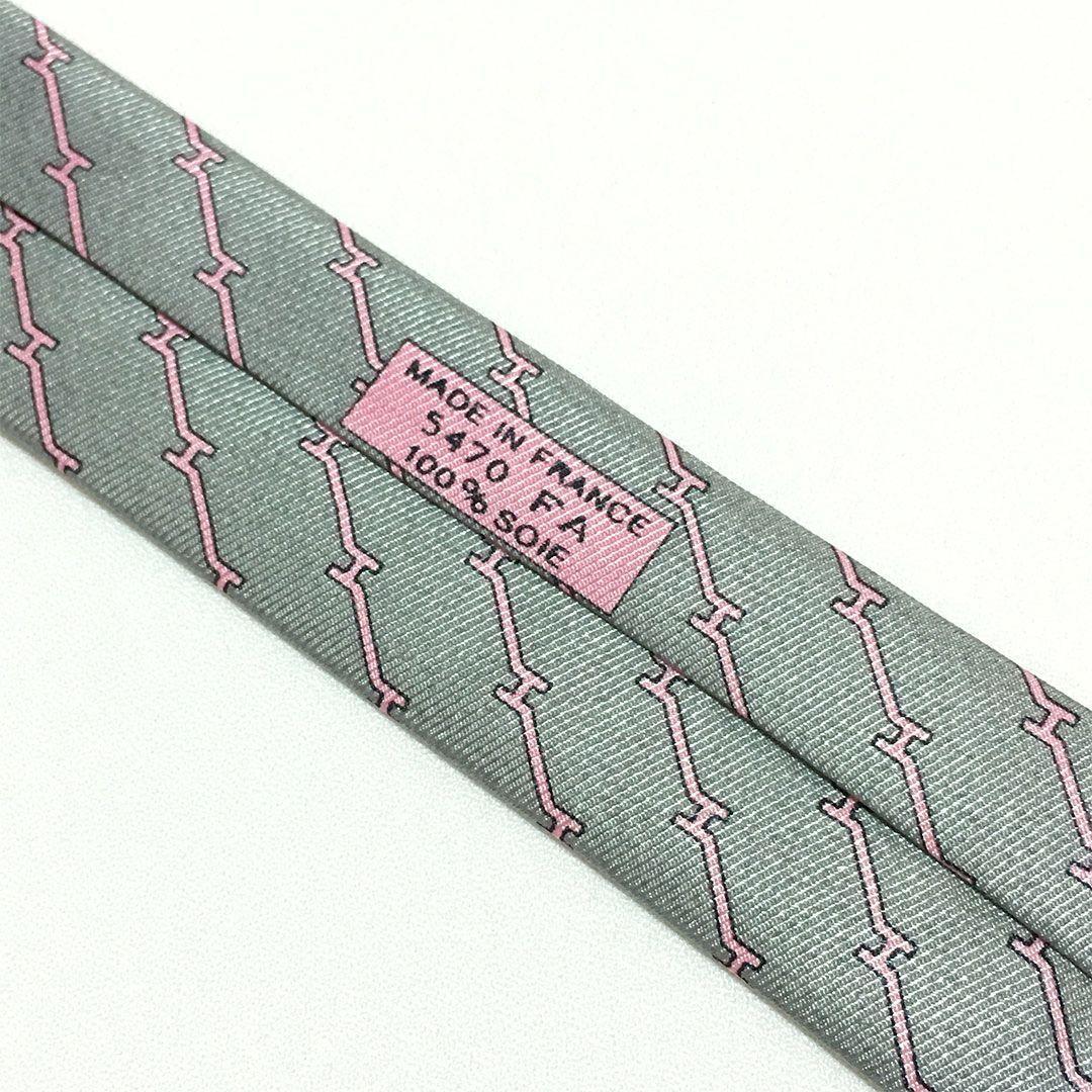 未使用級 エルメス HERMES ネクタイ シルク100% グレー H柄