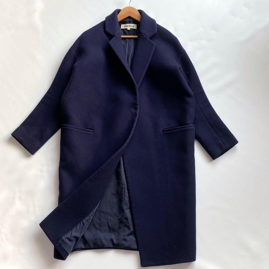 ENFOLD チェスターコート コクーン カシミヤ ウール ネイビー 38