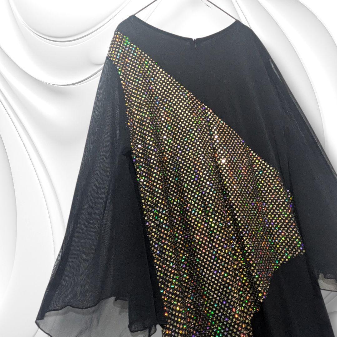 【美品】社交ダンス 衣装 ドレス ブラック ゴールド ラインストーン