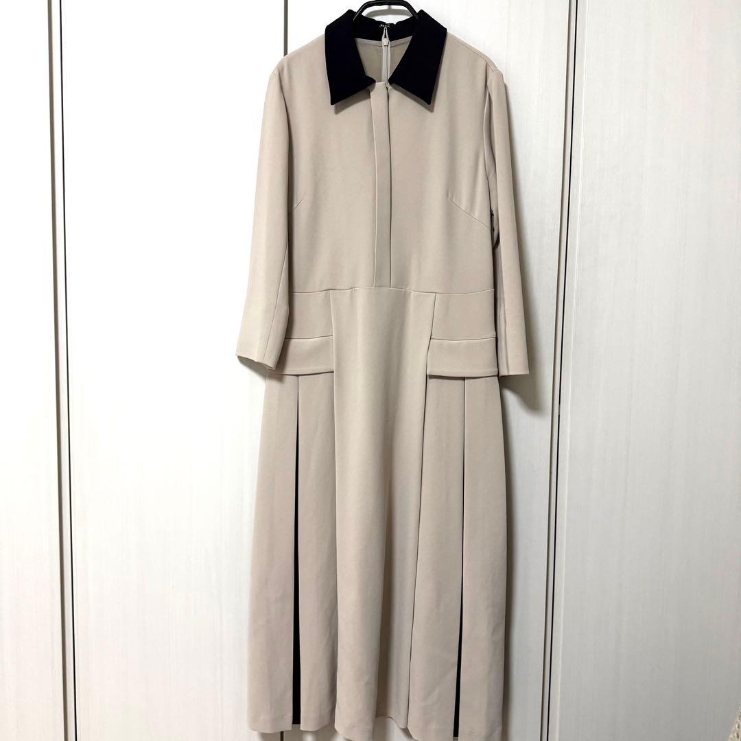 グレースコンチネンタル クレリックバイカラーワンピース ベージュ 36