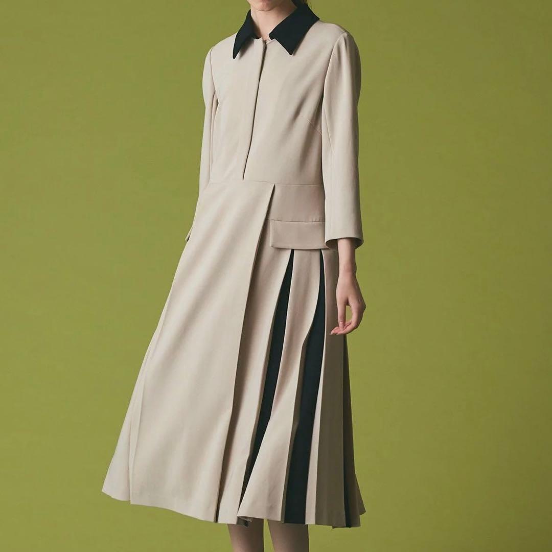 グレースコンチネンタル クレリックバイカラーワンピース ベージュ 36