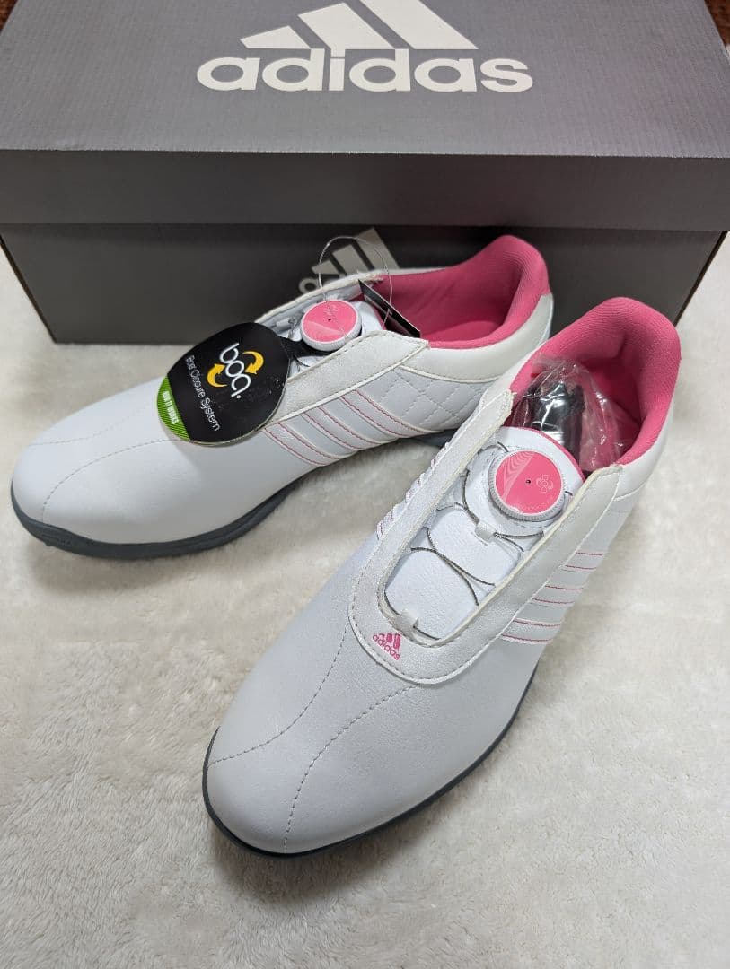 adidas Boaシステム ゴルフシューズ 24cm ホワイト/ピンク