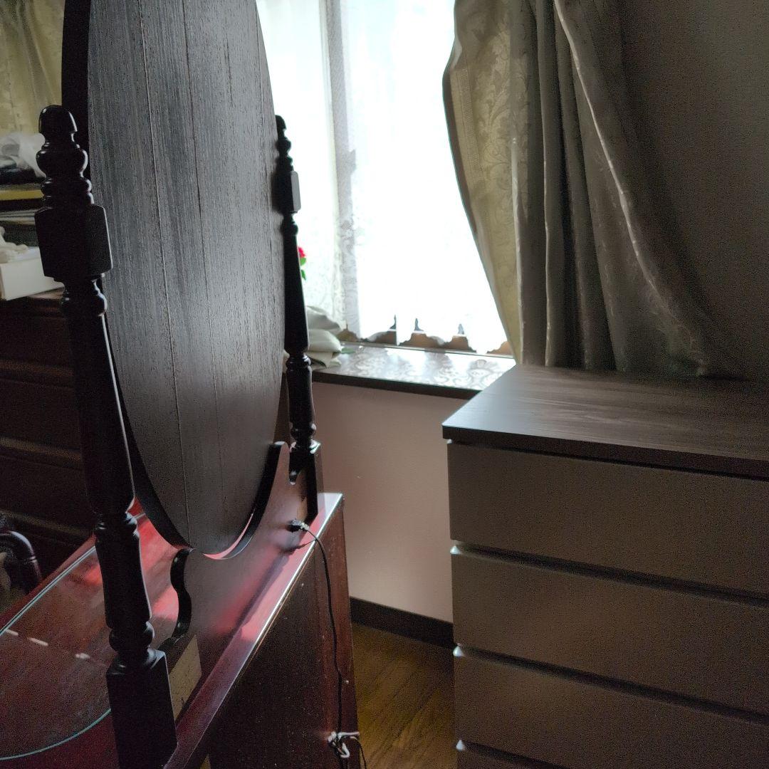 ダークブラウン ドレッサー・ミエミラー最高級銅引鏡　鏡台　美品 椅子別売り