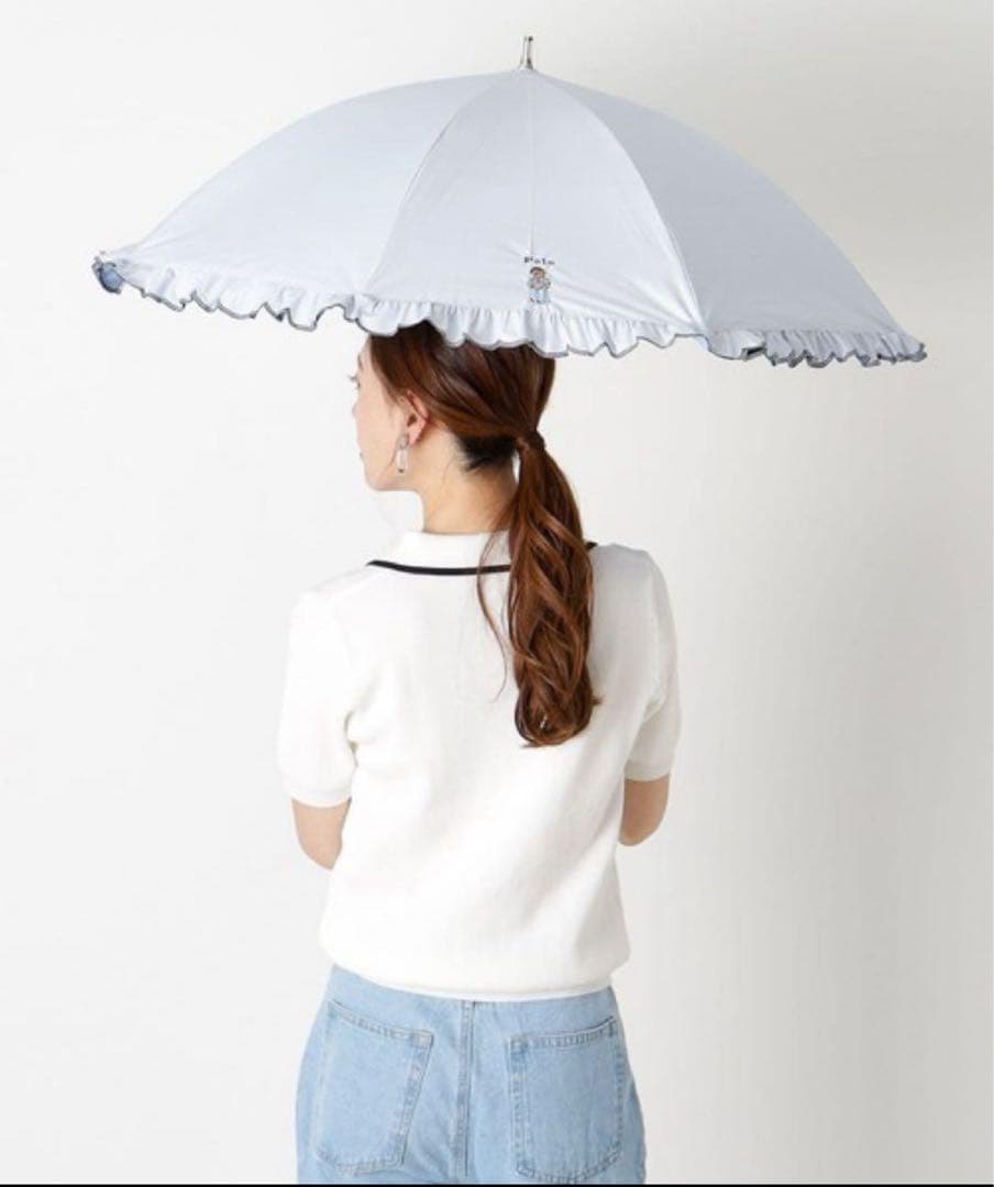 完売品　ポロベア　ラルフローレン　晴雨兼用日傘　スカラフリルワンポイントPOLO