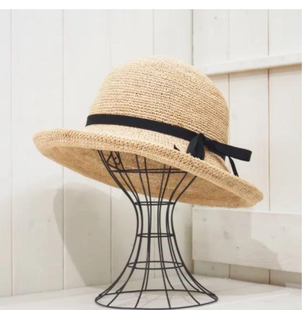 【未使用】石田製帽 ラフィア糸入りかぎ編み　ソフトハットセーラ