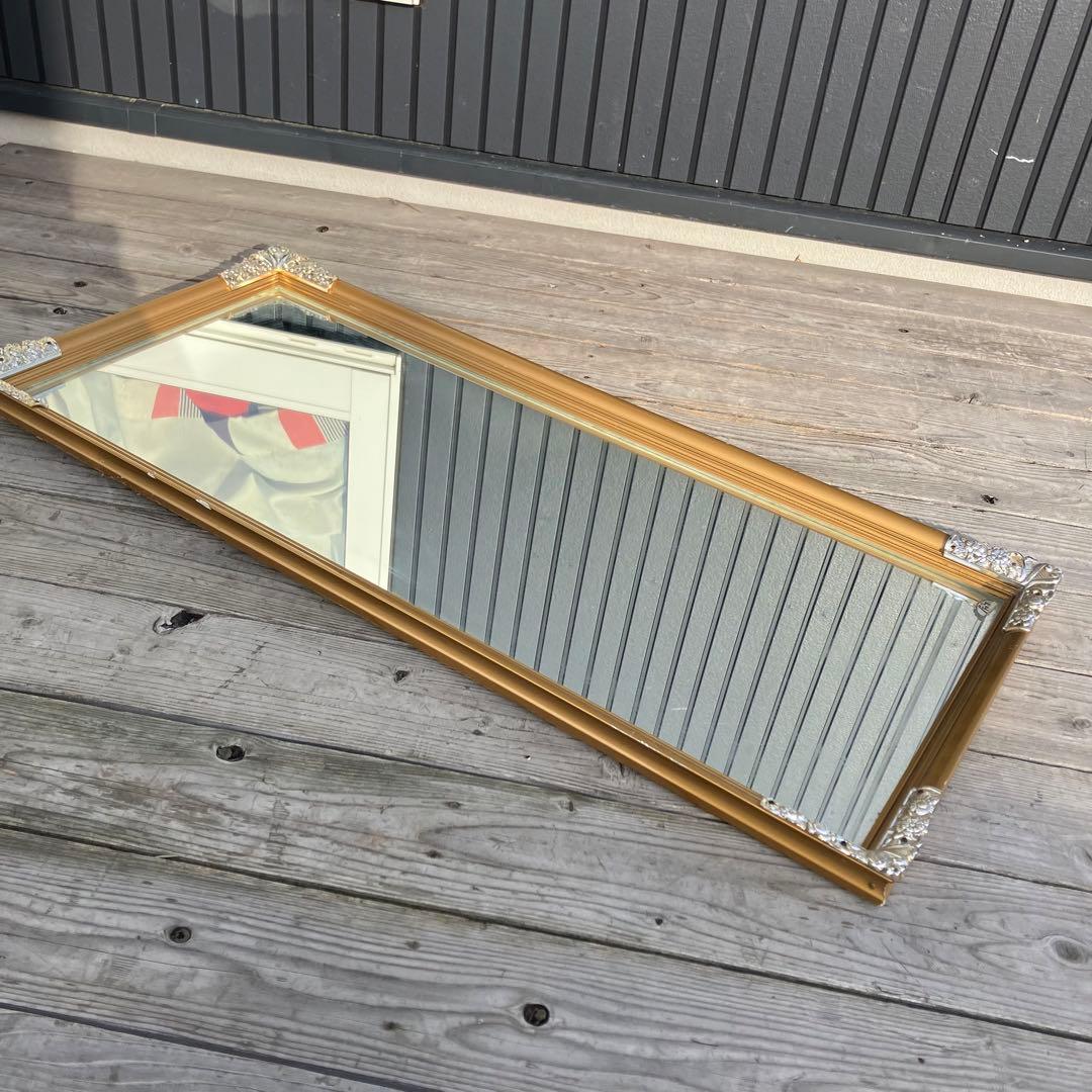 北欧レトロ 富士 花柄装飾 象嵌木製フレーム 大型ミラー 姿見 壁掛けミラー