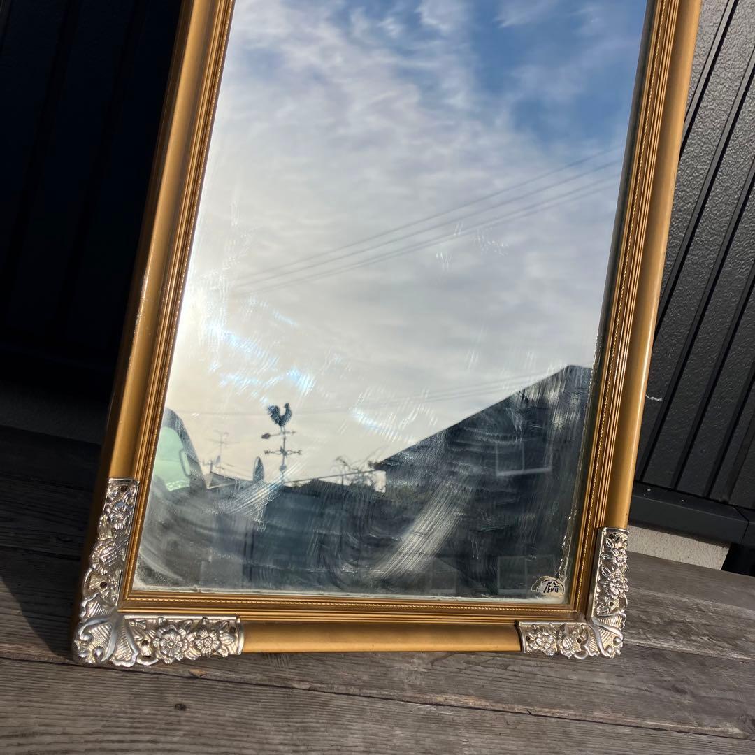 北欧レトロ 富士 花柄装飾 象嵌木製フレーム 大型ミラー 姿見 壁掛けミラー