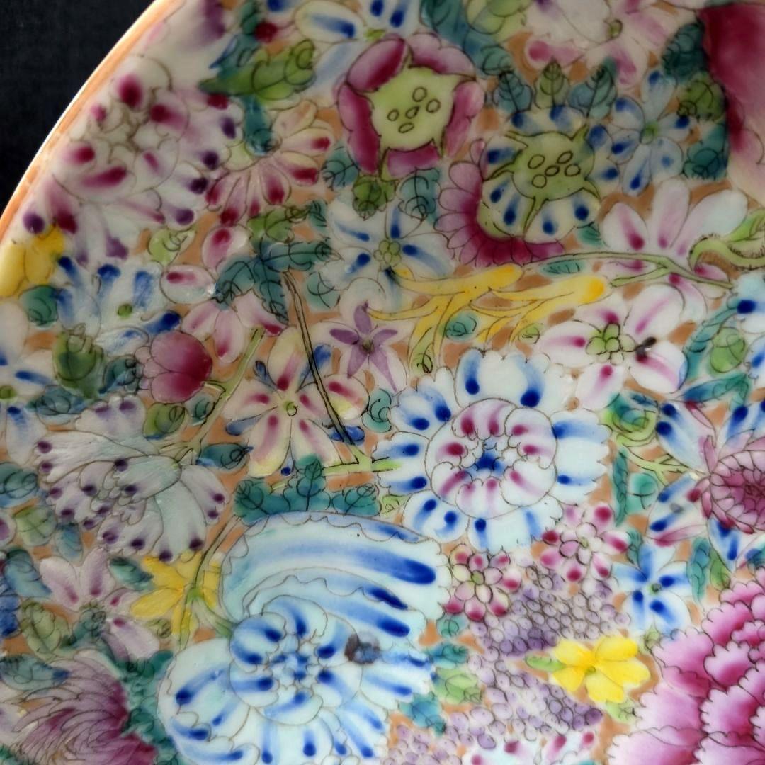 乾隆年製 中国美術 粉彩百花不落地/花詰 28cm 大皿 盛皿