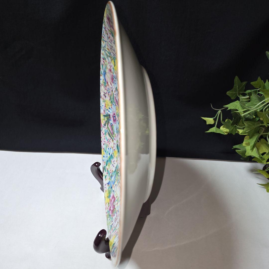 乾隆年製 中国美術 粉彩百花不落地/花詰 28cm 大皿 盛皿