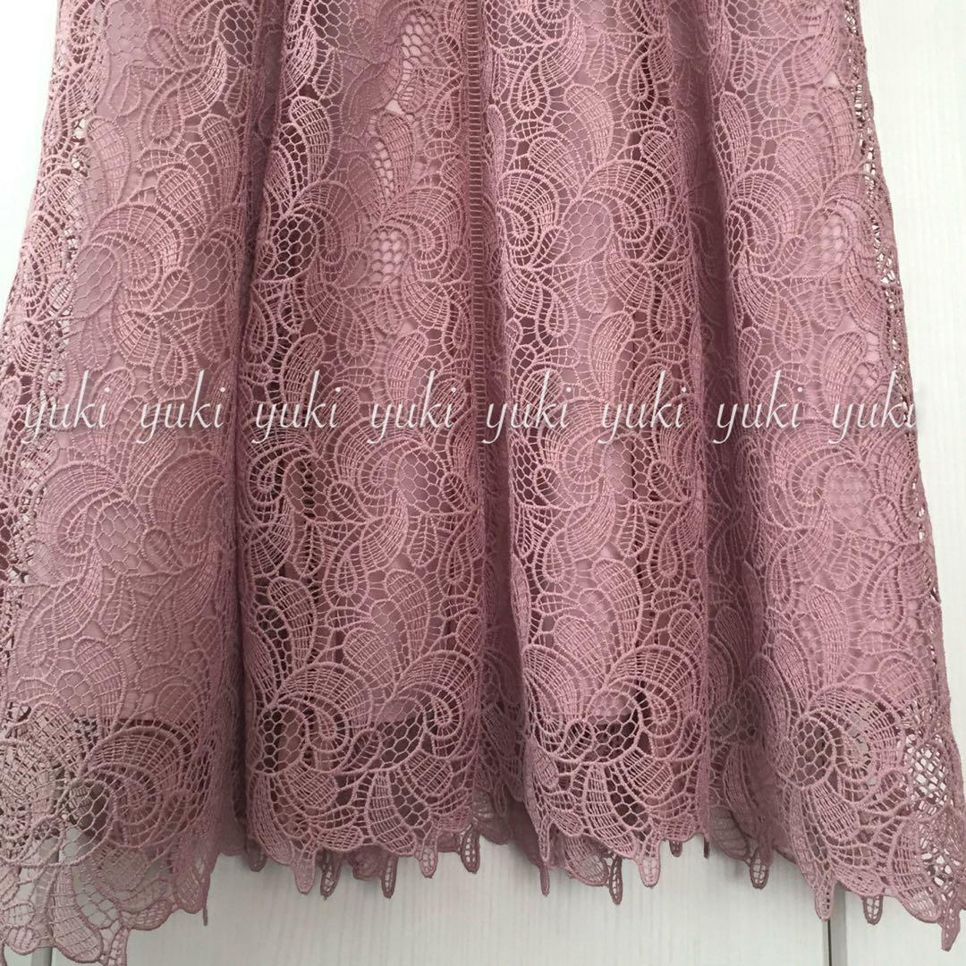 ANAYI リーフボーダーレース フレアワンピース