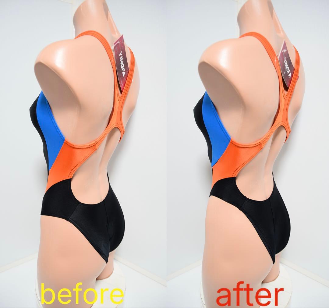 スポーツ用水着 Mサイズ 黒/青/オレンジ カットアウトデザイン