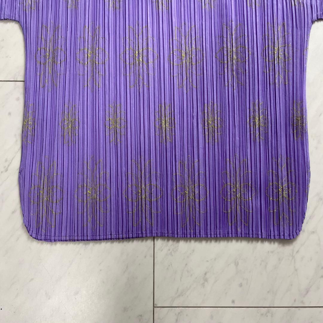 プリーツプリーズ イッセイミヤケ 半袖カットソー トップス 花柄刺繍 総柄 3