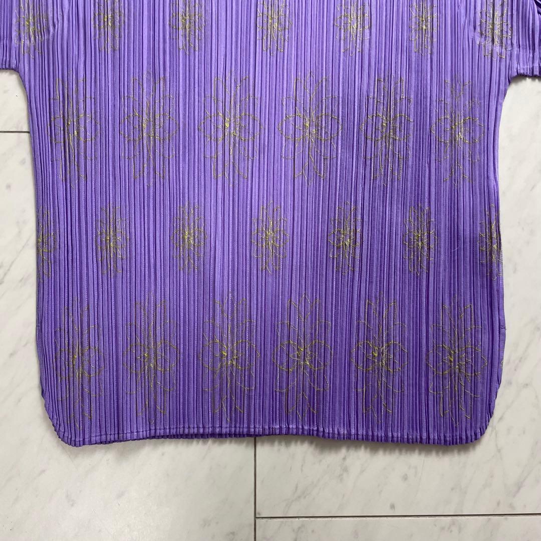 プリーツプリーズ イッセイミヤケ 半袖カットソー トップス 花柄刺繍 総柄 3