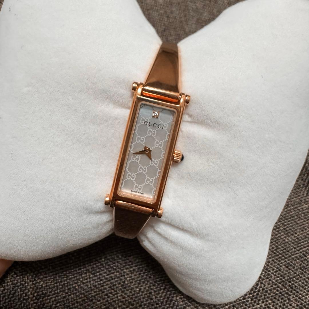 グッチ　 腕時計　バングル　1500L 1Pダイヤ　GG シェル　ピンクゴールド