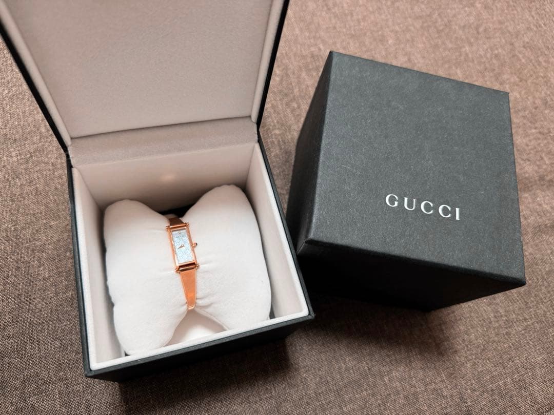 グッチ　 腕時計　バングル　1500L 1Pダイヤ　GG シェル　ピンクゴールド