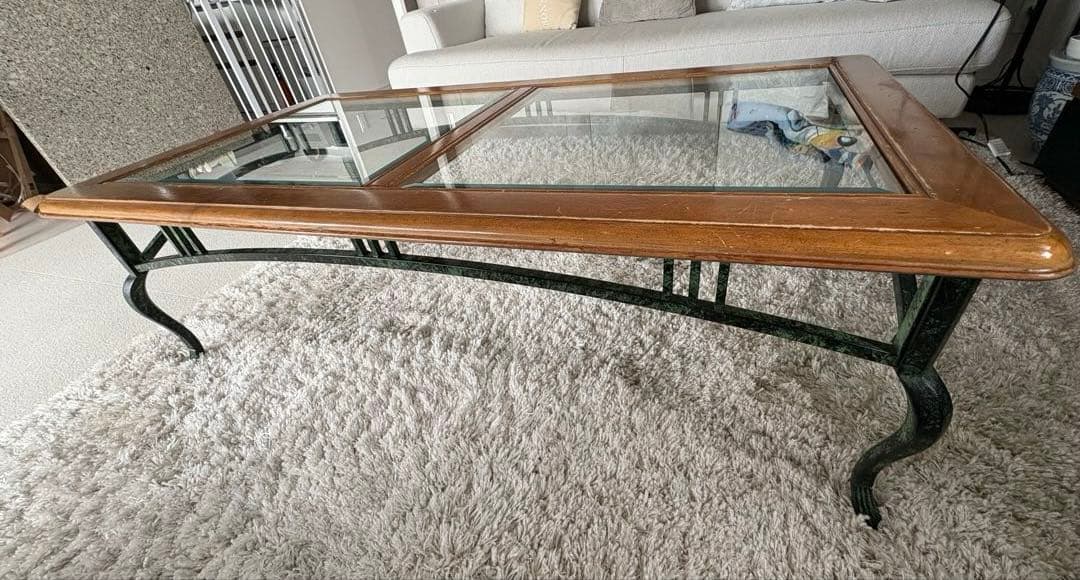 ガラス天板の長方形テーブル★アンティーク調★