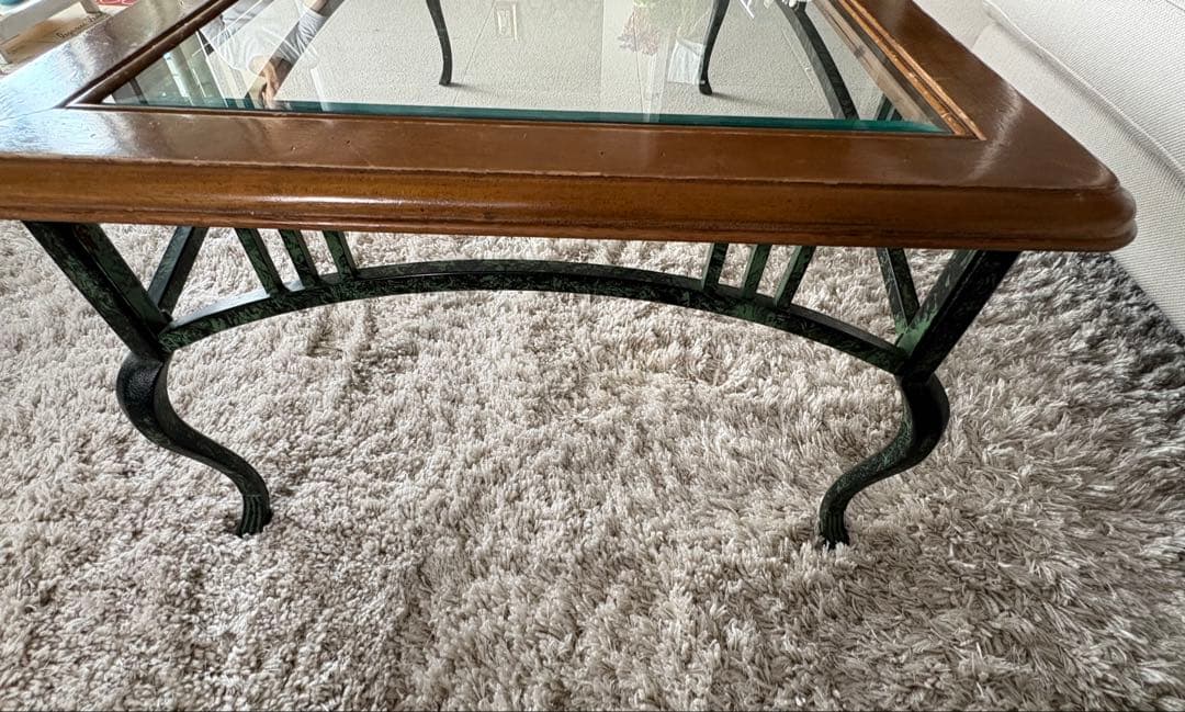 ガラス天板の長方形テーブル★アンティーク調★