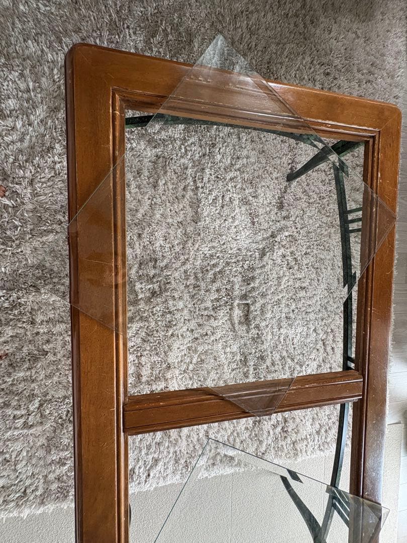 ガラス天板の長方形テーブル★アンティーク調★