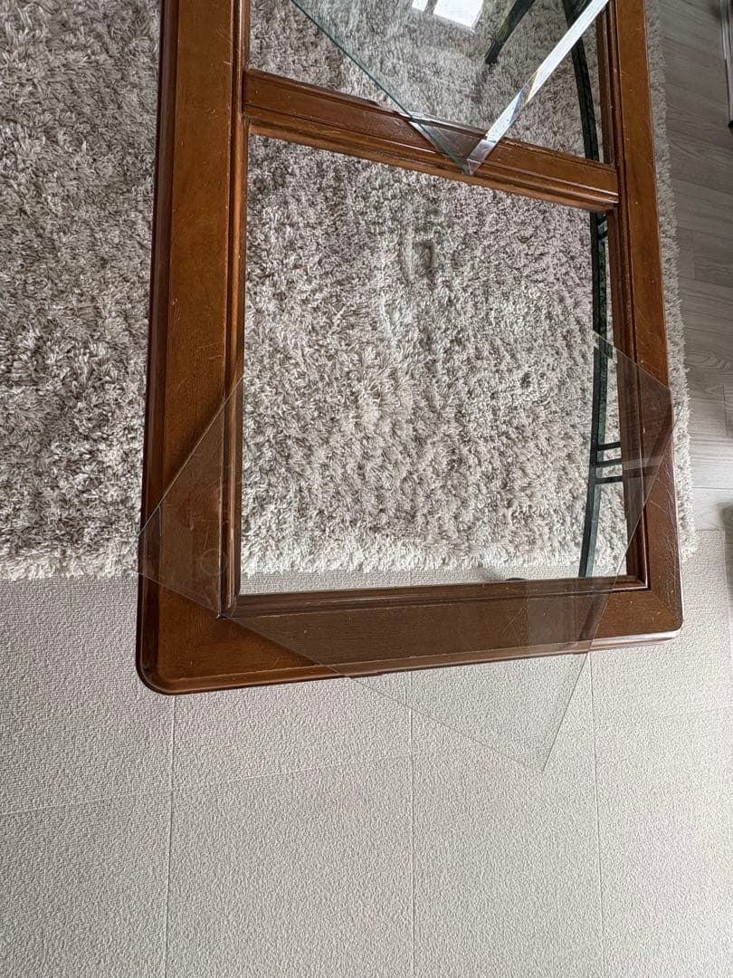 ガラス天板の長方形テーブル★アンティーク調★