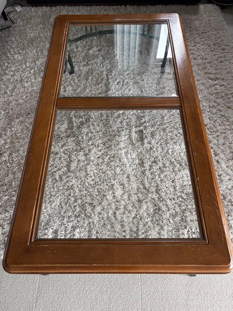 ガラス天板の長方形テーブル★アンティーク調★