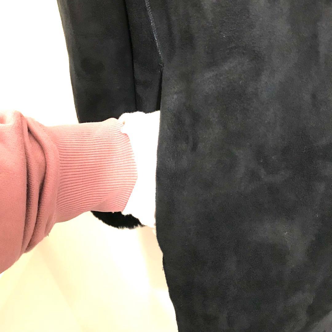 20万超　本革　ユナイテッドアローズ　ムートンコート　フード　黒　羊革