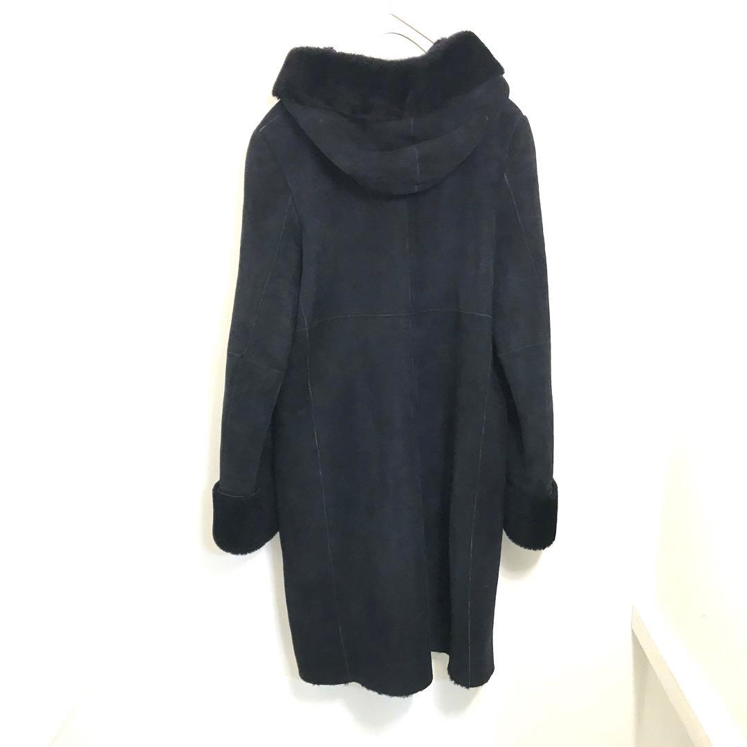 20万超　本革　ユナイテッドアローズ　ムートンコート　フード　黒　羊革
