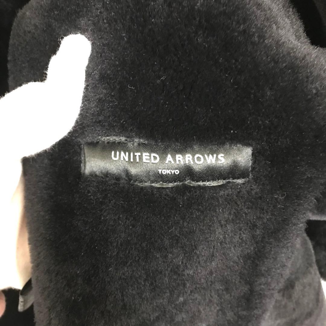 20万超　本革　ユナイテッドアローズ　ムートンコート　フード　黒　羊革