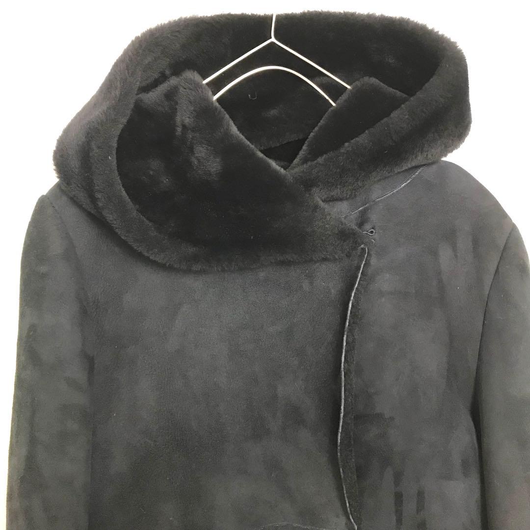 20万超　本革　ユナイテッドアローズ　ムートンコート　フード　黒　羊革