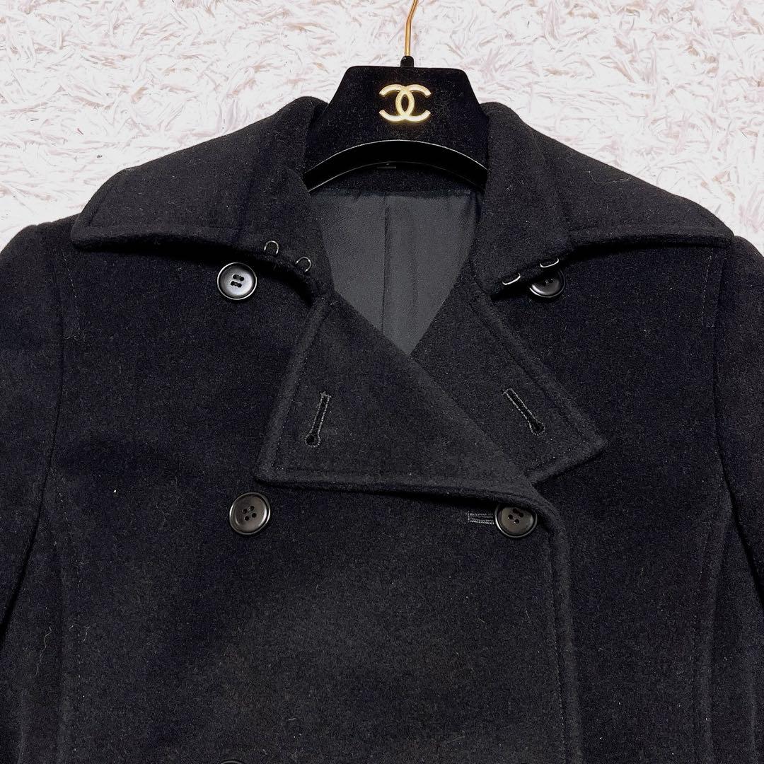 美品 Theory カシミヤ アンゴラ ロング コート ダブル ボタン 襟 黒