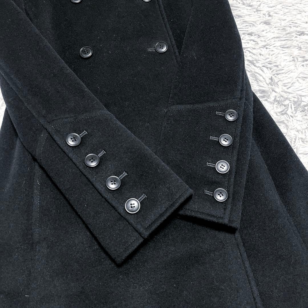 美品 Theory カシミヤ アンゴラ ロング コート ダブル ボタン 襟 黒