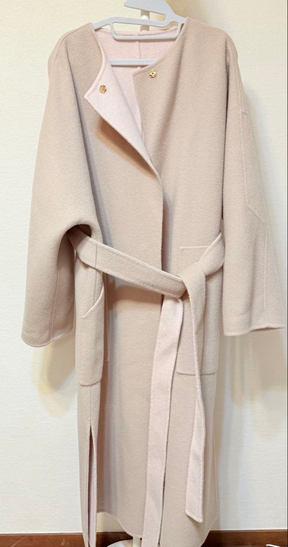 新品FRAY I.D ウールカシミヤ バイカラーリバーコート ベージュ×ピンク