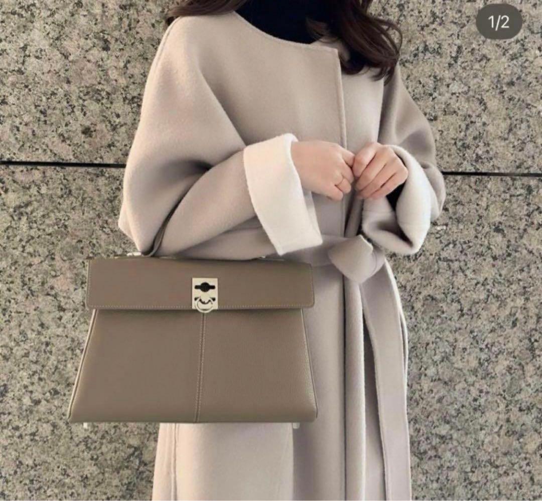 新品FRAY I.D ウールカシミヤ バイカラーリバーコート ベージュ×ピンク