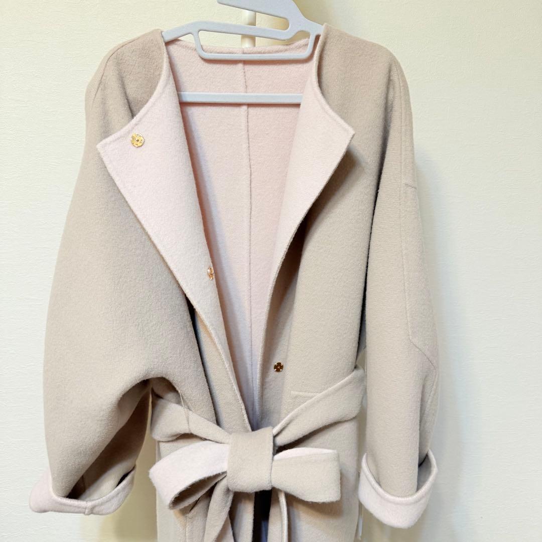 新品FRAY I.D ウールカシミヤ バイカラーリバーコート ベージュ×ピンク