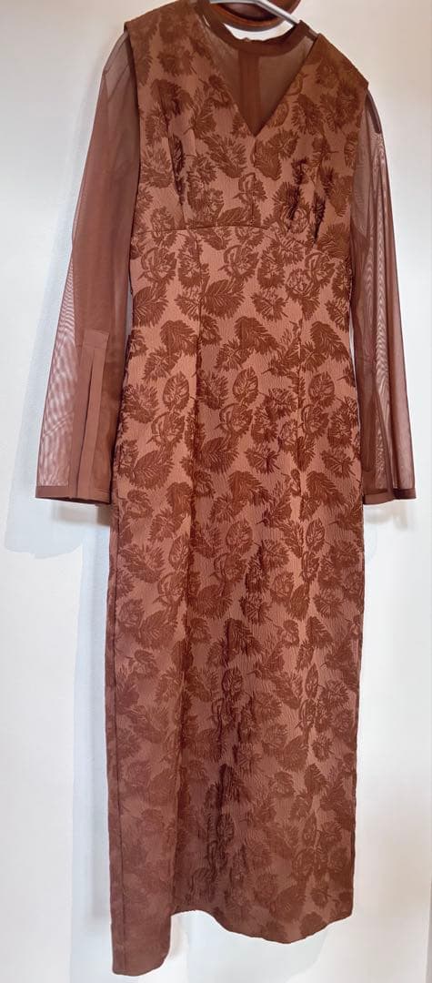 AIMER/ブラウン/S/チュールブラウス付きジャカードIラインパーティードレス