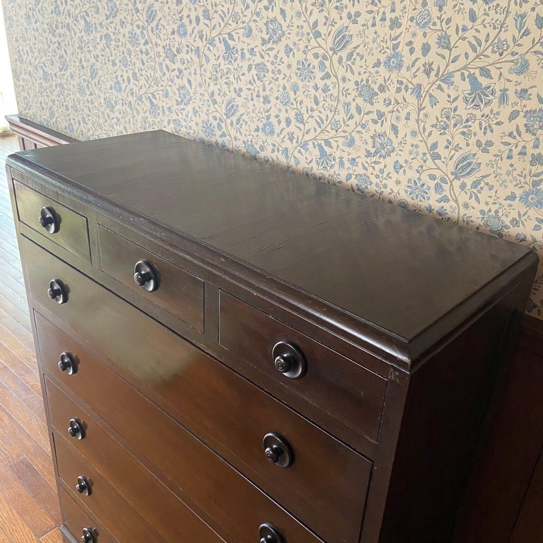 大正ロマン　アンティーク家具　6段　　丸摘みのチェスト