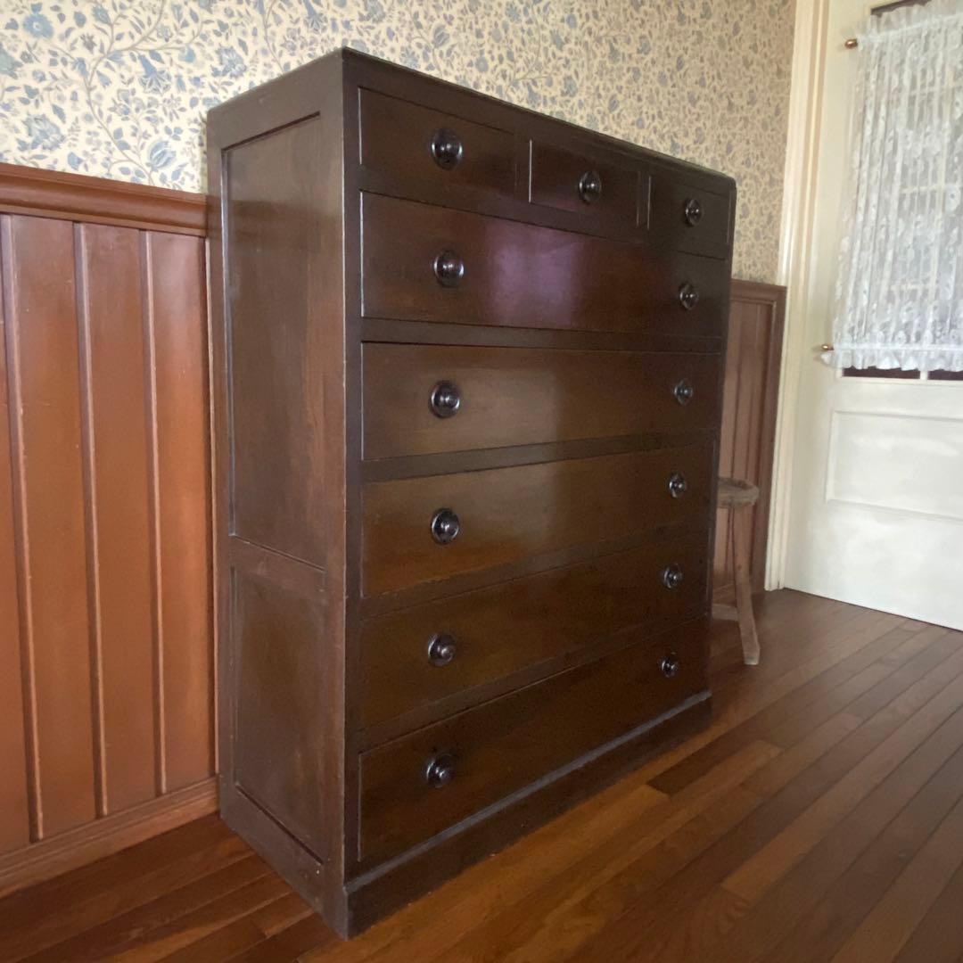 大正ロマン　アンティーク家具　6段　　丸摘みのチェスト