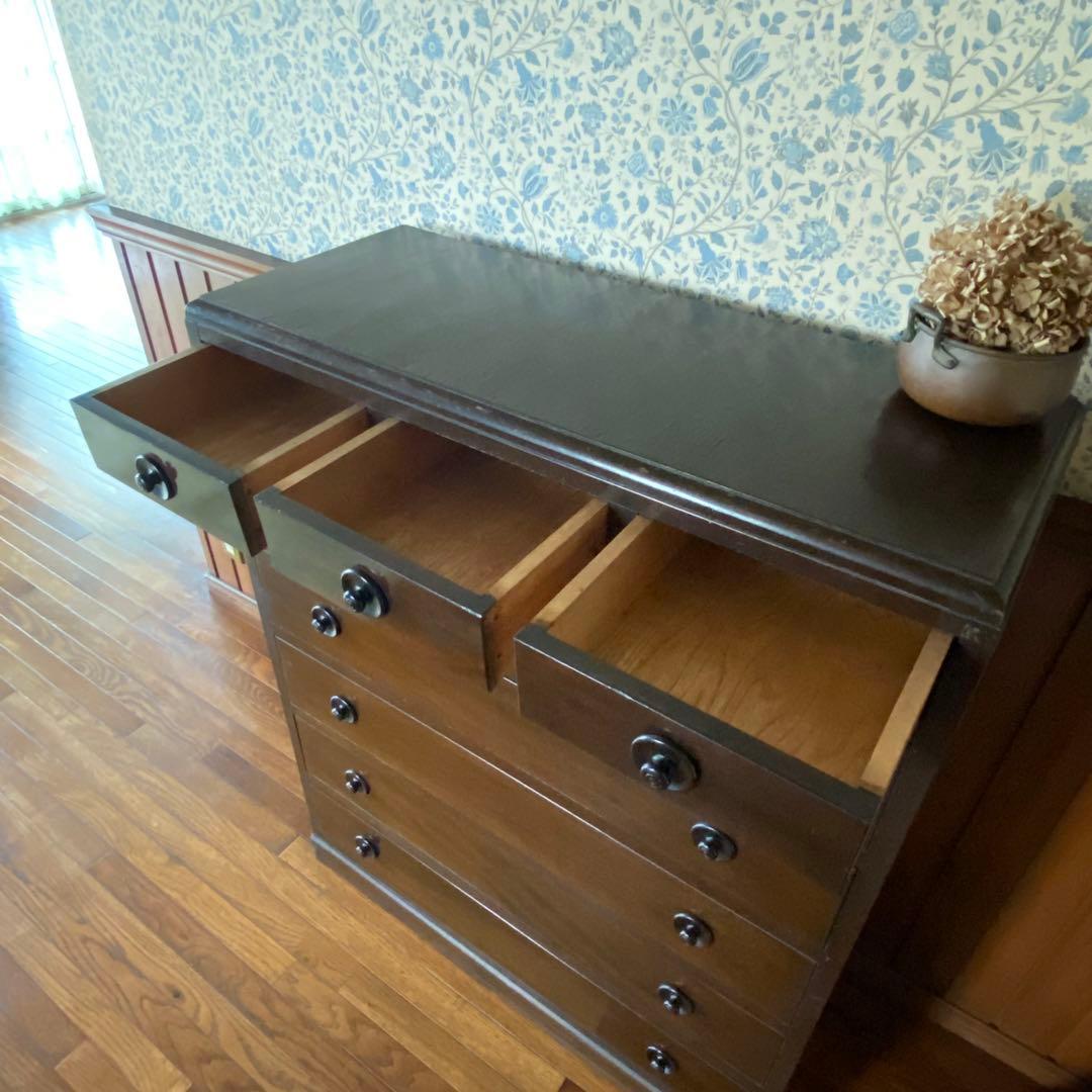 大正ロマン　アンティーク家具　6段　　丸摘みのチェスト