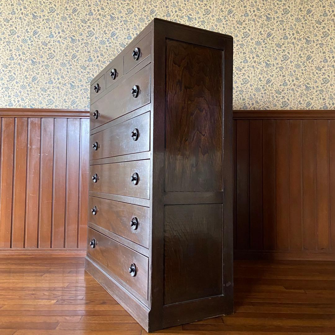 大正ロマン　アンティーク家具　6段　　丸摘みのチェスト