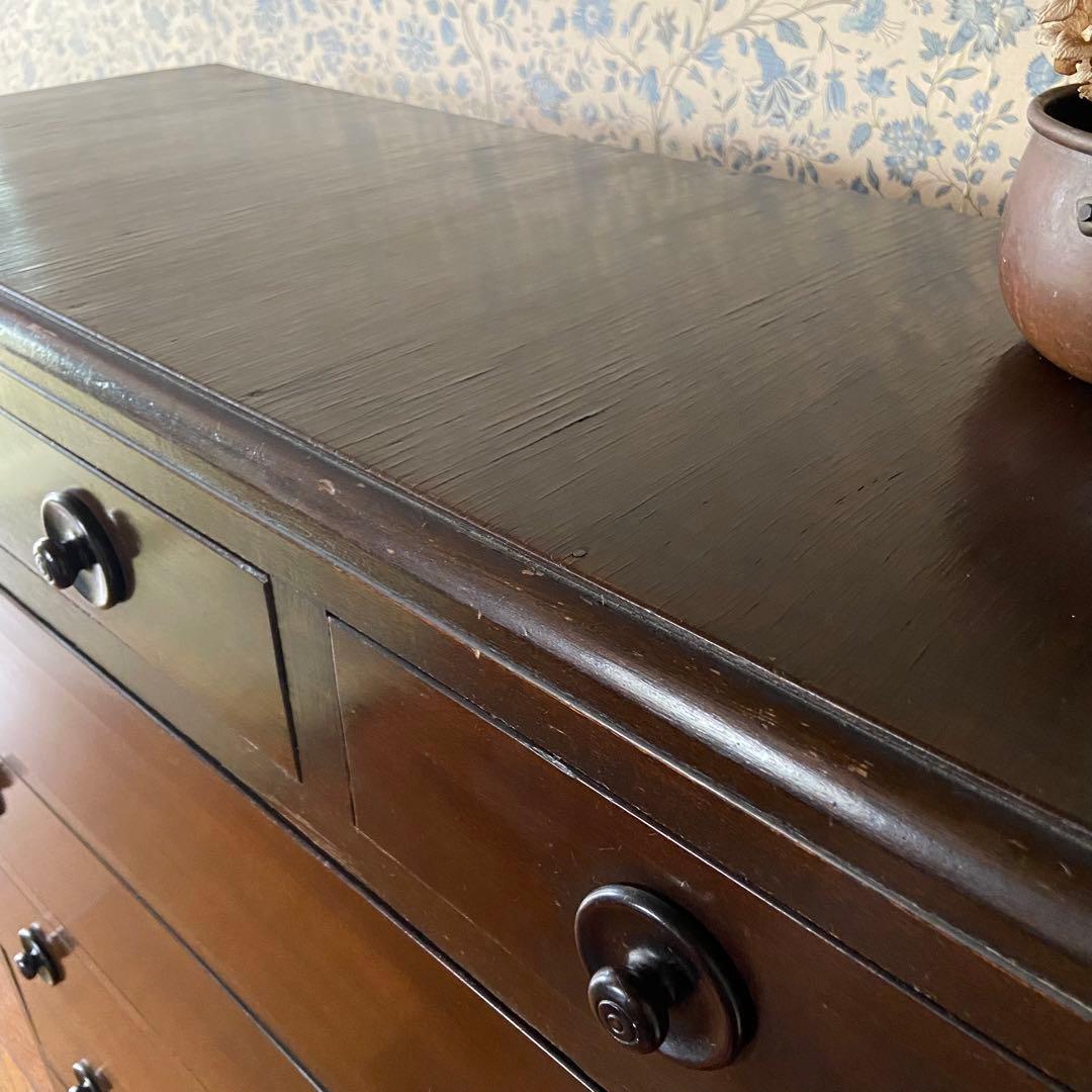 大正ロマン　アンティーク家具　6段　　丸摘みのチェスト