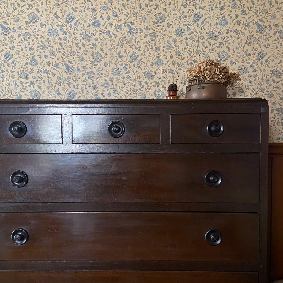 大正ロマン　アンティーク家具　6段　　丸摘みのチェスト